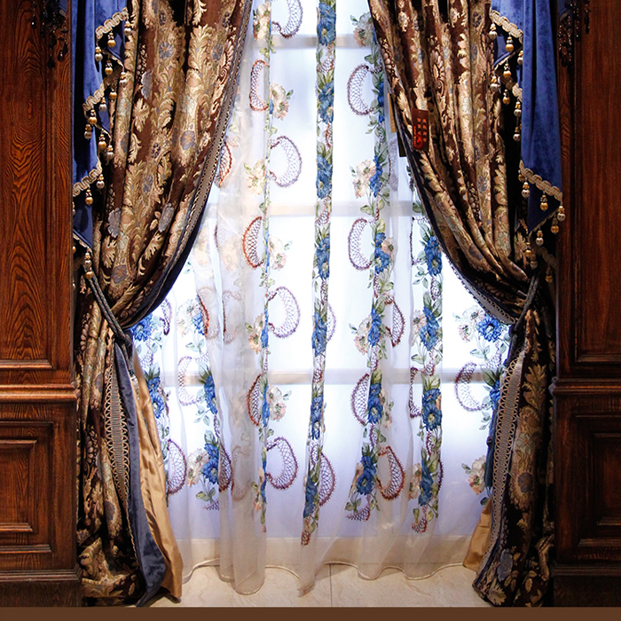 创美美式雪尼尔提花布定制窗帘客厅卧室落地窗 布mt0095b-c01 窗帘 每